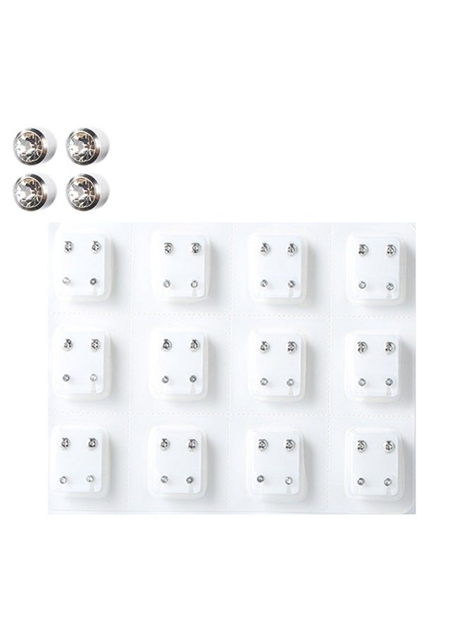 Generic 12 Pair Steel Color 4mm Ear Piercing Earring Studs White Metal Ear piercing with specialized acrylic drill 316 steel gun nail painless ear piercing ear nail Comfortable to wear shiny rhinestones  - Image 1