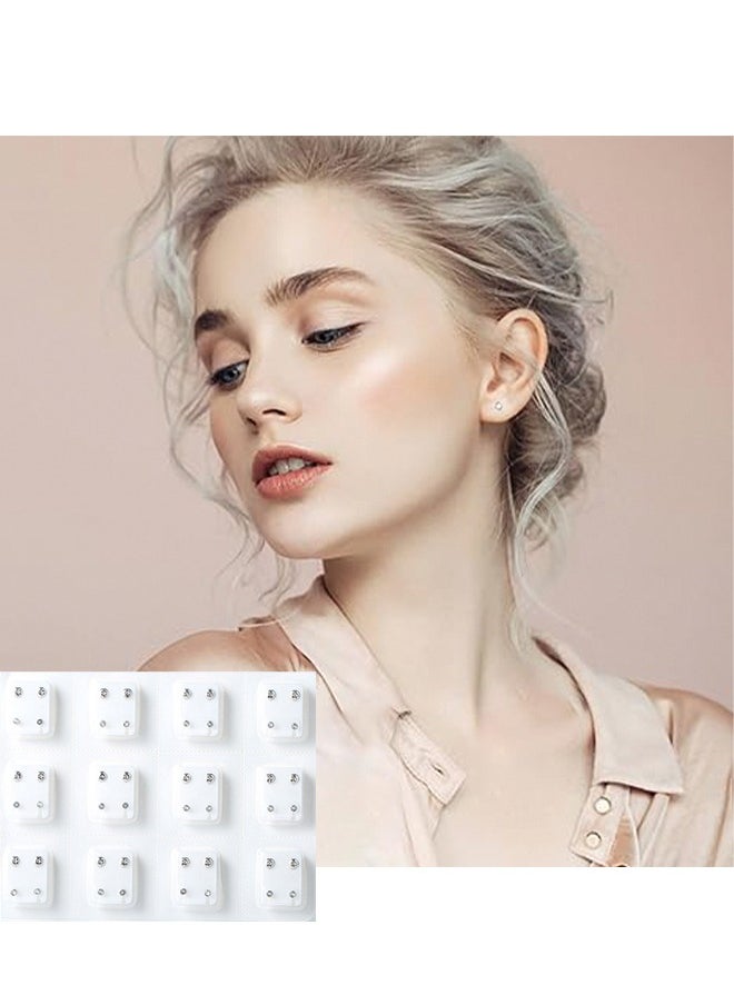 Generic 12 Pair Steel Color 4mm Ear Piercing Earring Studs White Metal Ear piercing with specialized acrylic drill 316 steel gun nail painless ear piercing ear nail Comfortable to wear shiny rhinestones  - Image 4