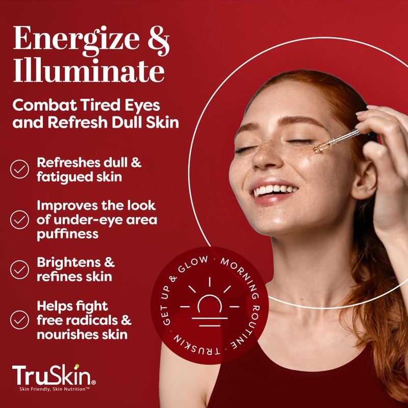 TruSkin Caffeine Face & Eye Serum â€“ Energizing 5% Caffeine Serum with EGCG Niacinamide Matcha and Ginseng â€“ Improve Look of Under Eye Dark Circles and Puffiness, 1 fl oz - Image 3