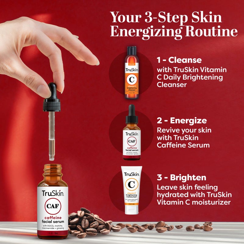 TruSkin Caffeine Face & Eye Serum â€“ Energizing 5% Caffeine Serum with EGCG Niacinamide Matcha and Ginseng â€“ Improve Look of Under Eye Dark Circles and Puffiness, 1 fl oz - Image 5