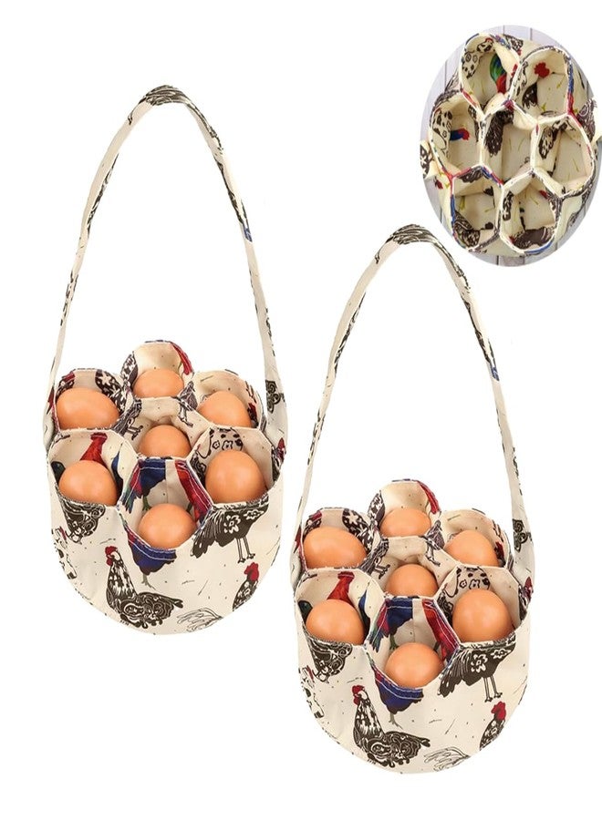 HOYDATE 2 Pcs Egg Basket for Gathering Fresh Eggs, Mini Canvas Egg Collecting Basket with 7 Pouches, Farmhouse Chicken Egg Holder for Garden Backyard, Portable Egg Purse for Hen Duck Goose Eggs - Image 1