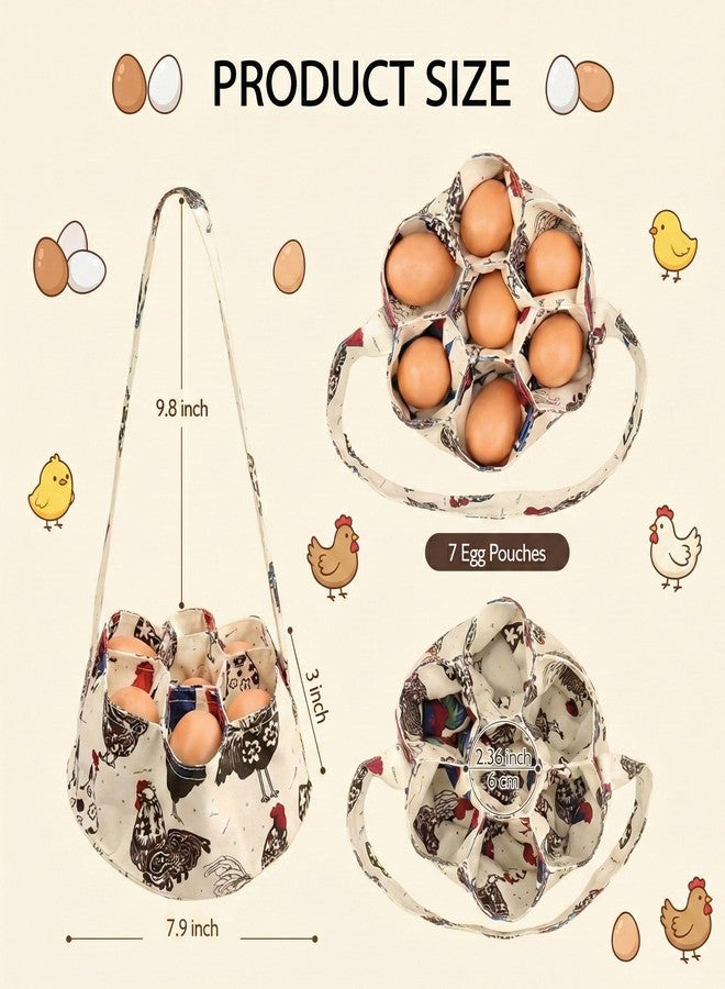 HOYDATE 2 Pcs Egg Basket for Gathering Fresh Eggs, Mini Canvas Egg Collecting Basket with 7 Pouches, Farmhouse Chicken Egg Holder for Garden Backyard, Portable Egg Purse for Hen Duck Goose Eggs - Image 2