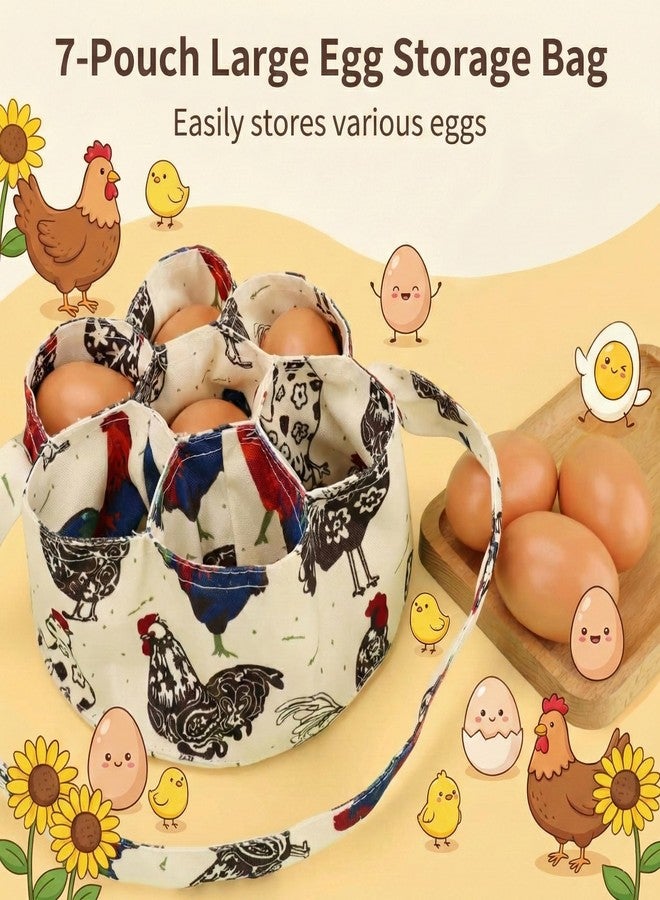 HOYDATE 2 Pcs Egg Basket for Gathering Fresh Eggs, Mini Canvas Egg Collecting Basket with 7 Pouches, Farmhouse Chicken Egg Holder for Garden Backyard, Portable Egg Purse for Hen Duck Goose Eggs - Image 4