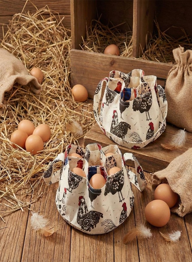 HOYDATE 2 Pcs Egg Basket for Gathering Fresh Eggs, Mini Canvas Egg Collecting Basket with 7 Pouches, Farmhouse Chicken Egg Holder for Garden Backyard, Portable Egg Purse for Hen Duck Goose Eggs - Image 5