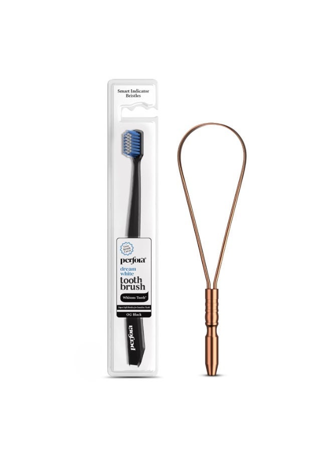 Perfora Manual Toothbrush OG Black & Copper Tongue Cleaner Combo for Men & Women | For Fresh Breath & Bacteria Removal | Improved Taste Sense & Oral Hygiene Tongue Scraper To Prevent Bad Breath - Image 1