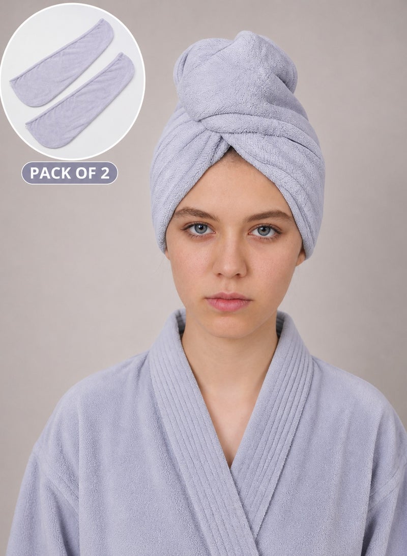 Donetella Hair Towel Wrap with Button (2 Pack, 30x70 cm) – Microfiber 330 GSM Super Absorbent Quick Dry Hair Drying Towels, Soft Lightweight Hair Turban for Daily Use - Image 1