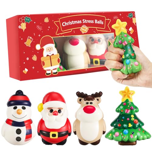Biubee 42in Large Christmas Squishies 4pcs Mochi Squishy Toys Slow Rising Stress Relief Balls for Boys Girls Kids Christmas Fidgets Stocking Stuffer Kawaii Cute Party Favors - Image 1