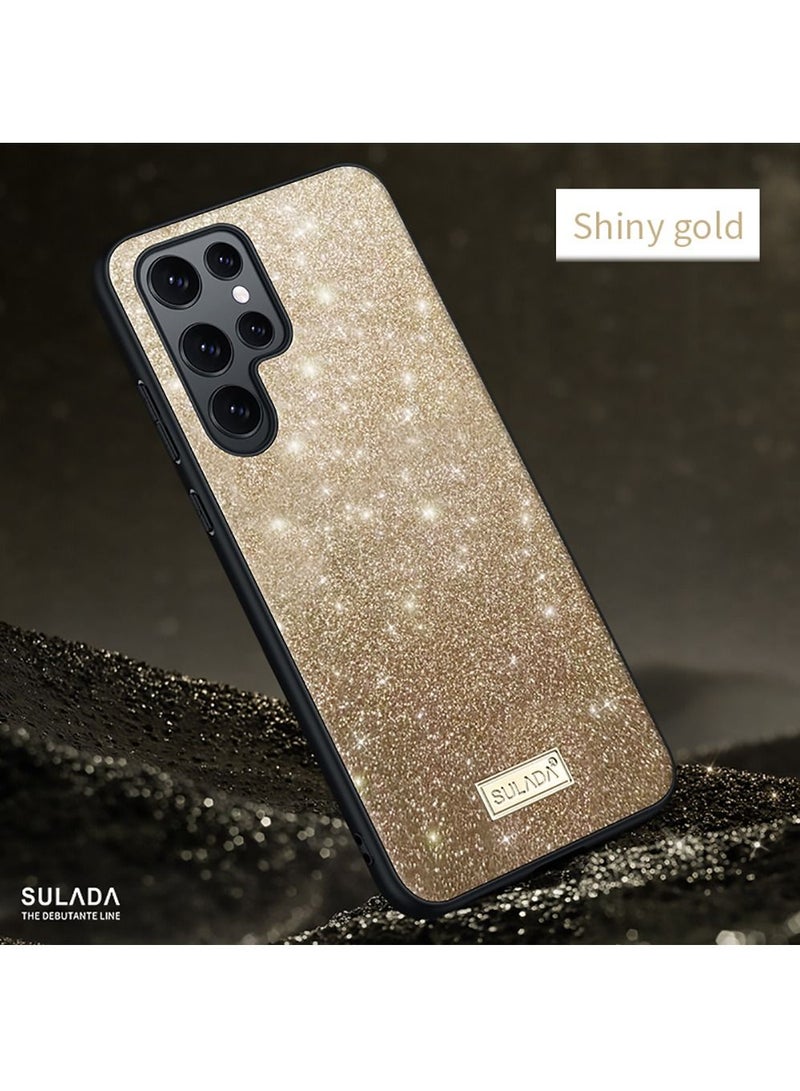SULADA For Samsung Galaxy S22 Ultra PU Leather Coated PC + TPU Glitter Sequins Phone Case Anti-drop Back Cover - Gold