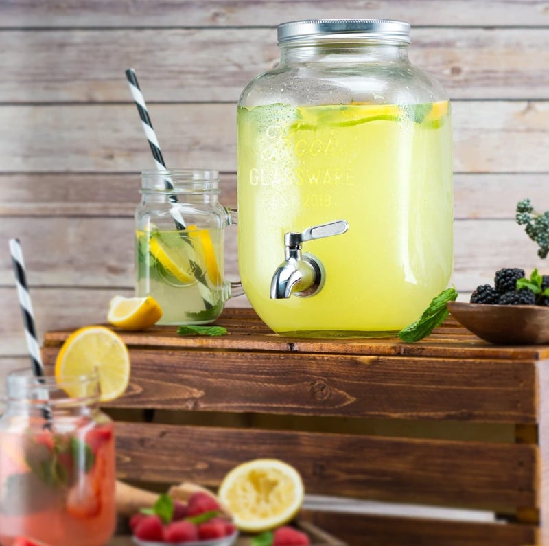 Kook Glass Drink Dispenser, with Leak-Proof Stainless Steel Spigot, Clear Mason Jar, Beverage Storage for Fridge, for Water, Iced Tea, Sangria, Lemonade, 1 Gallon (1, Silver) - Image 2