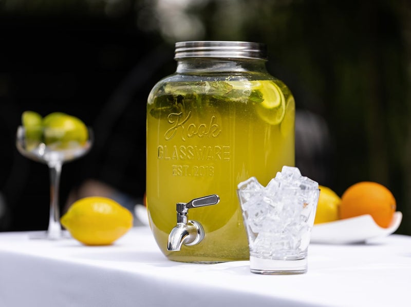 Kook Glass Drink Dispenser, with Leak-Proof Stainless Steel Spigot, Clear Mason Jar, Beverage Storage for Fridge, for Water, Iced Tea, Sangria, Lemonade, 1 Gallon (1, Silver) - Image 4