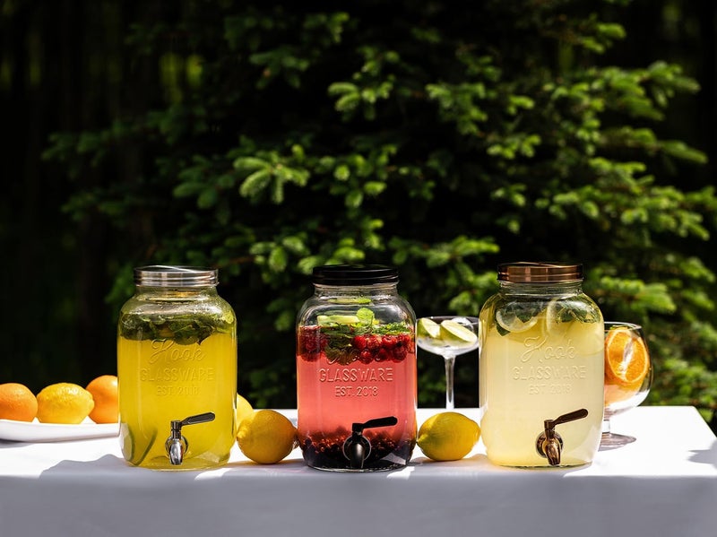 Kook Glass Drink Dispenser, with Leak-Proof Stainless Steel Spigot, Clear Mason Jar, Beverage Storage for Fridge, for Water, Iced Tea, Sangria, Lemonade, 1 Gallon (1, Silver) - Image 5