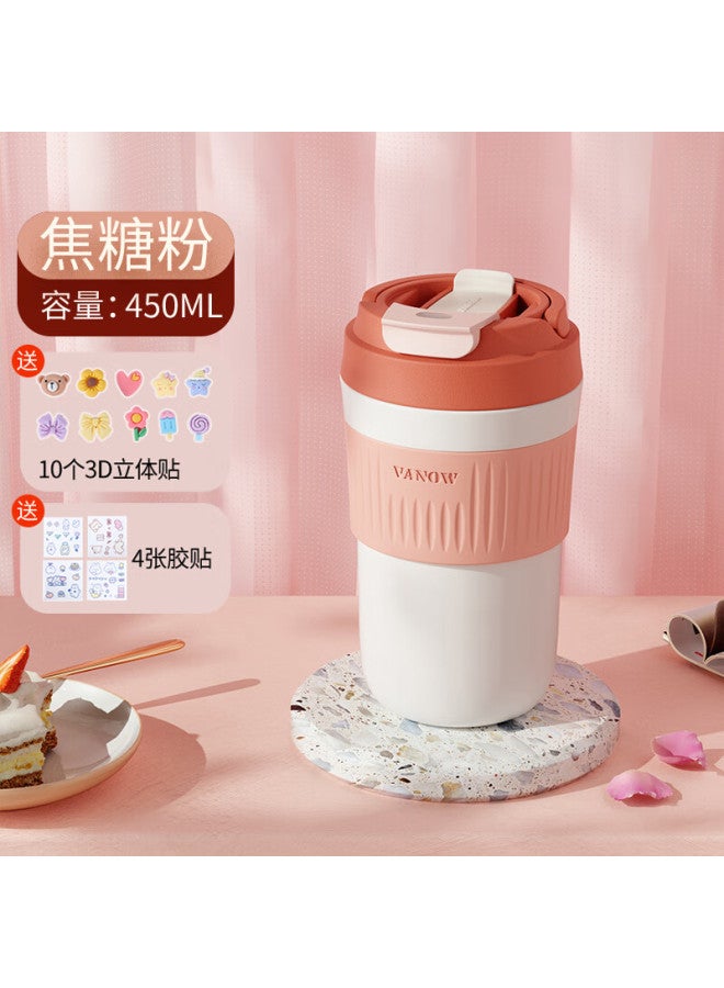 Vanow Insulated Tumbler For Women High-value Coffee Cup Portable Straw Cup Ceramic Liner Water Bottle For Kids And Students