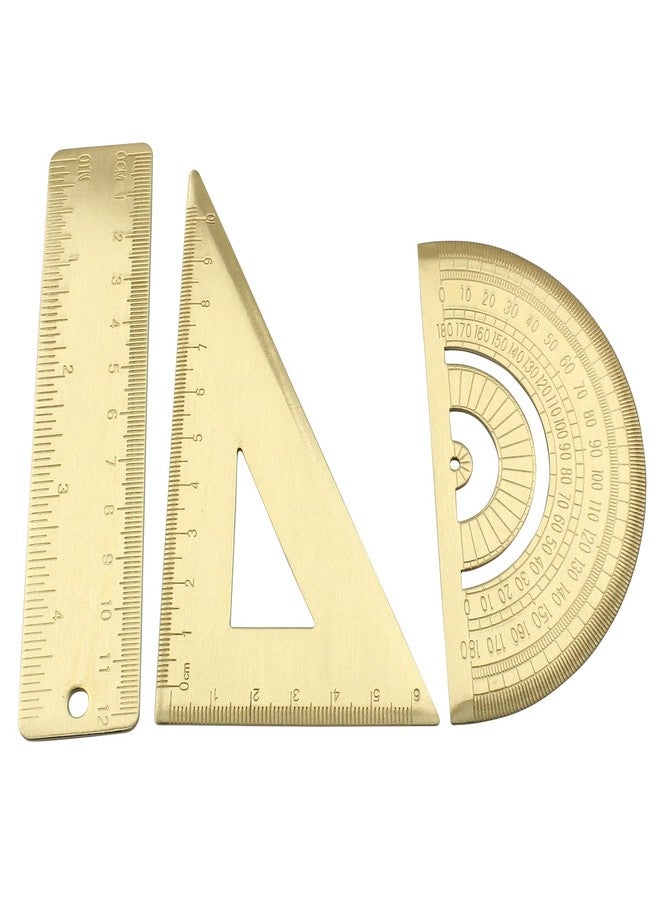 Cionyce Brass Mini Ruler Set,Triangle Ruler & Protractor & 4 inch Straight Ruler,Drafting Ruler Set for Measuring, Drawing, Learning Math Geometry (3 Pack) - Image 3