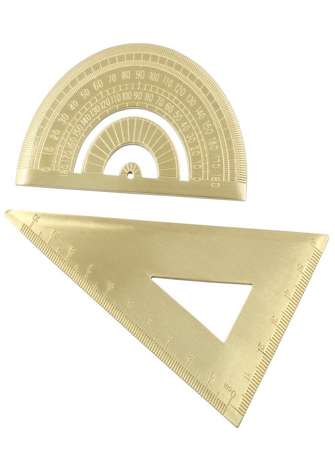 Cionyce Brass Mini Ruler Set,Triangle Ruler & Protractor & 4 inch Straight Ruler,Drafting Ruler Set for Measuring, Drawing, Learning Math Geometry (3 Pack) - Image 4