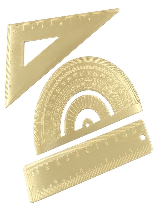 Cionyce Brass Mini Ruler Set,Triangle Ruler & Protractor & 4 inch Straight Ruler,Drafting Ruler Set for Measuring, Drawing, Learning Math Geometry (3 Pack) - Image 5