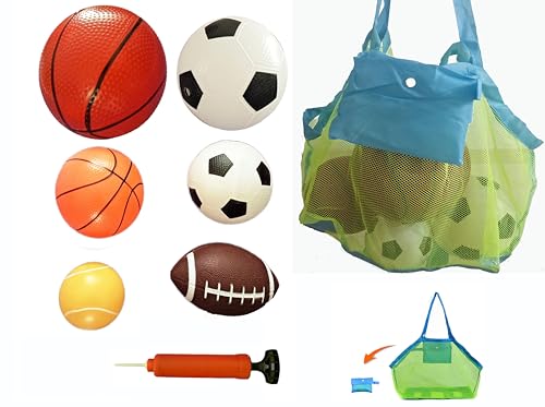 CZLCD 6Pces Soft Sports Balls Set for Kids Various Size of Soccer Ball Basketball FootballTennis BallVolleyball with Large Free Bag and Hand Pump - Image 1