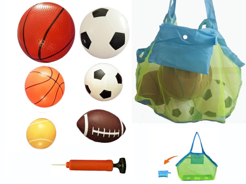 CZLCD 6Pces Soft Sports Balls Set for Kids Various Size of Soccer Ball Basketball FootballTennis BallVolleyball with Large Free Bag and Hand Pump - Image 2