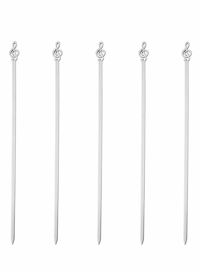 5pcs Kabob Skewers Flat Metal BBQ Barbecue Music Note Roast Goose Needle Sticks Shish Grillings Outdoor Camping Cooking Tools 26cm Silver - Image 1