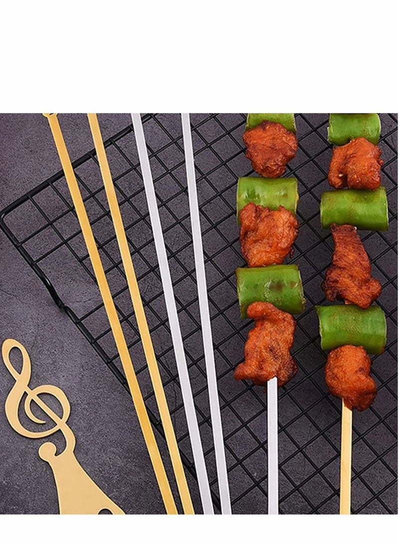 5pcs Kabob Skewers Flat Metal BBQ Barbecue Music Note Roast Goose Needle Sticks Shish Grillings Outdoor Camping Cooking Tools 26cm Silver - Image 2