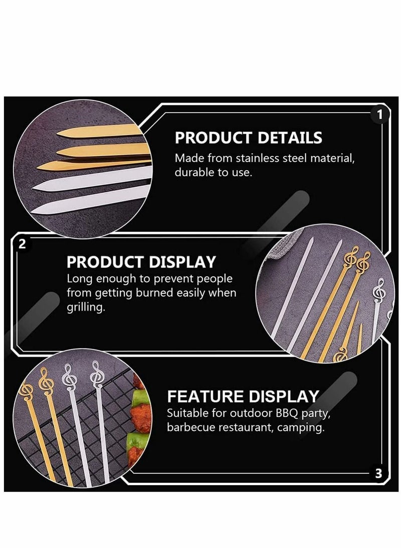 5pcs Kabob Skewers Flat Metal BBQ Barbecue Music Note Roast Goose Needle Sticks Shish Grillings Outdoor Camping Cooking Tools 26cm Silver - Image 5