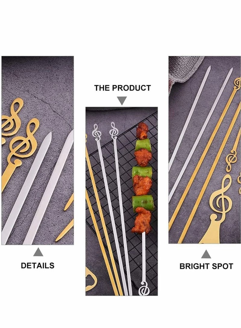 5pcs Kabob Skewers Flat Metal BBQ Barbecue Music Note Roast Goose Needle Sticks Shish Grillings Outdoor Camping Cooking Tools 26cm Silver - Image 3