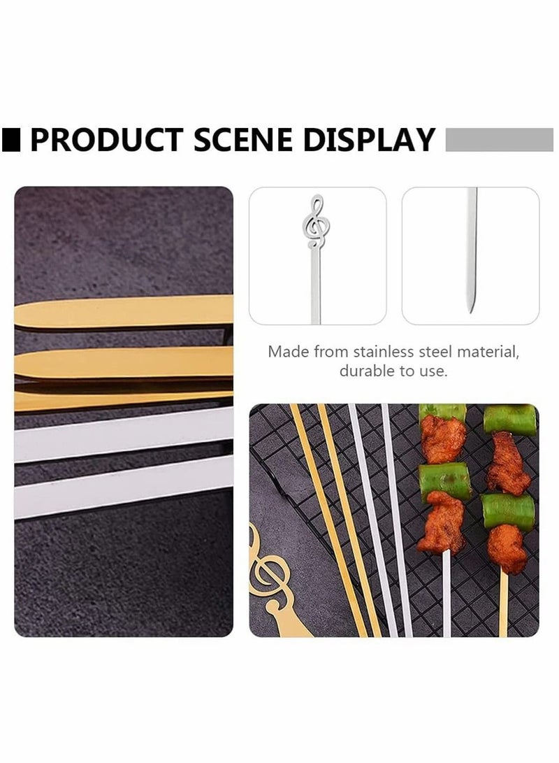 5pcs Kabob Skewers Flat Metal BBQ Barbecue Music Note Roast Goose Needle Sticks Shish Grillings Outdoor Camping Cooking Tools 26cm Silver - Image 4