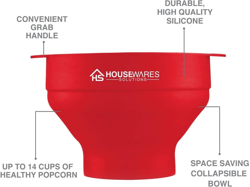 BRENSTEN Collapsible Silicone Microwave Hot Air Popcorn Popper Bowl With Lid and Handles - Red - Image 5