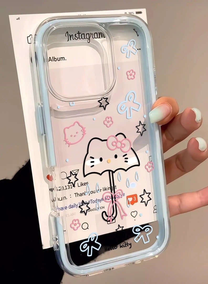 NIBEMINENT Kitty Umbrella Protective TPU Case Cover For iPhone 15 Pro, Light Blue