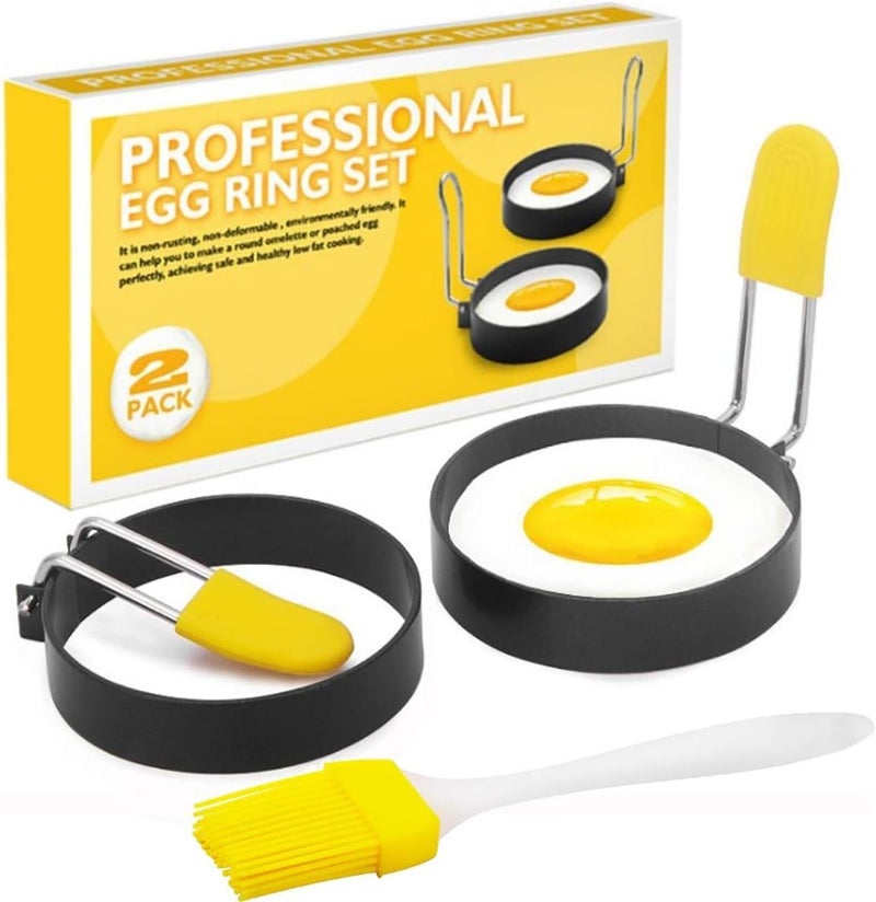 MYTHOS Egg Ring 3 Inch Nonstick Egg Mold for Cooking Stainless Steel Egg Cooker Pancake Maker Silicone Handle Eggs Separator Oil Brush Perfect for Egg Pan English Muffins Set of 2 - Image 1