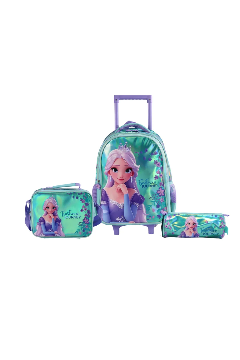 مون MOON  Elsa 3 in 1 Trolley Set  - (16-Inch) Premium Kids School Bag with Lunch Bag & Pencil Case