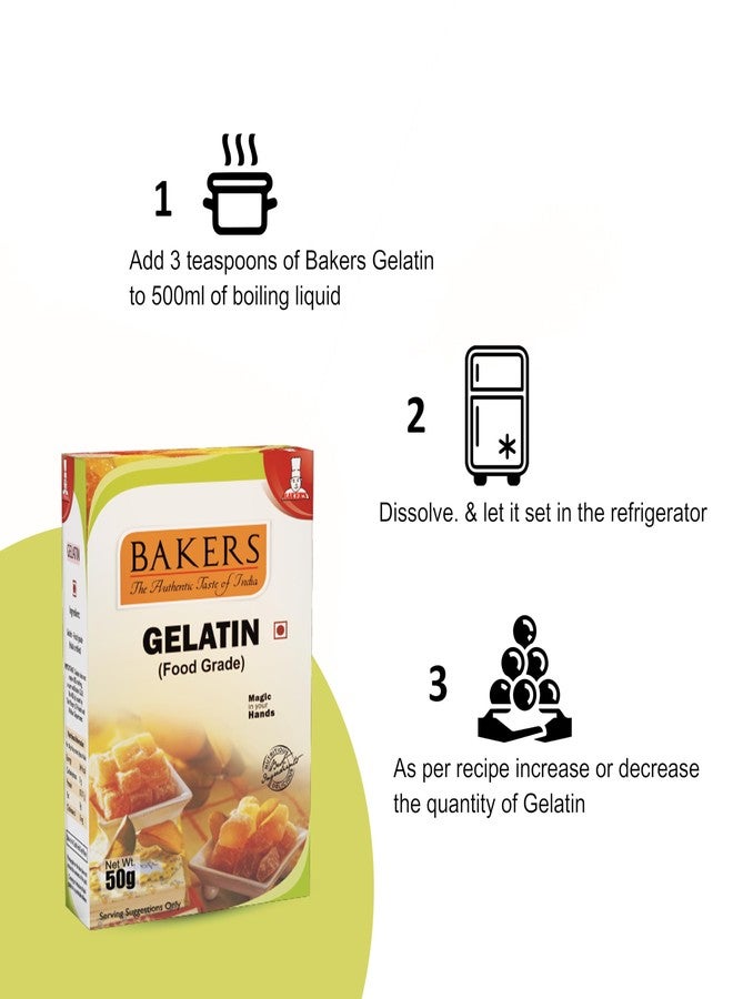 BAKERS Gelatin Set of 3, Each 50 gram, (Food Grade) Unflavored | Non-Veg | Perfect for Jelly Making | Good for Desserts, Cakes & Puddings - Image 5