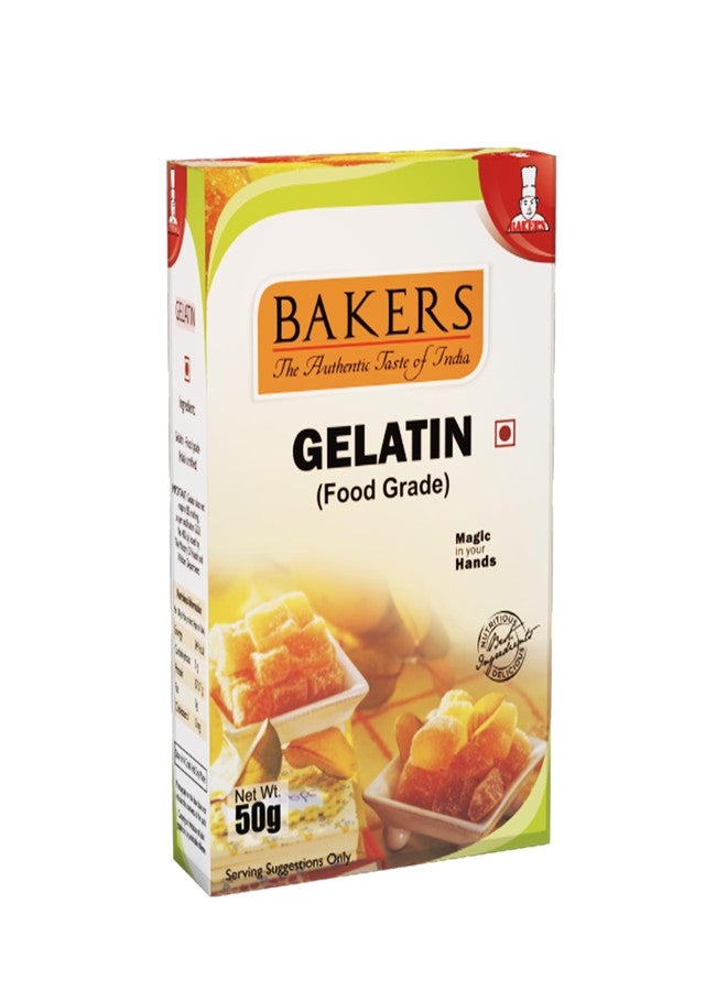 BAKERS Gelatin Set of 3, Each 50 gram, (Food Grade) Unflavored | Non-Veg | Perfect for Jelly Making | Good for Desserts, Cakes & Puddings - Image 1