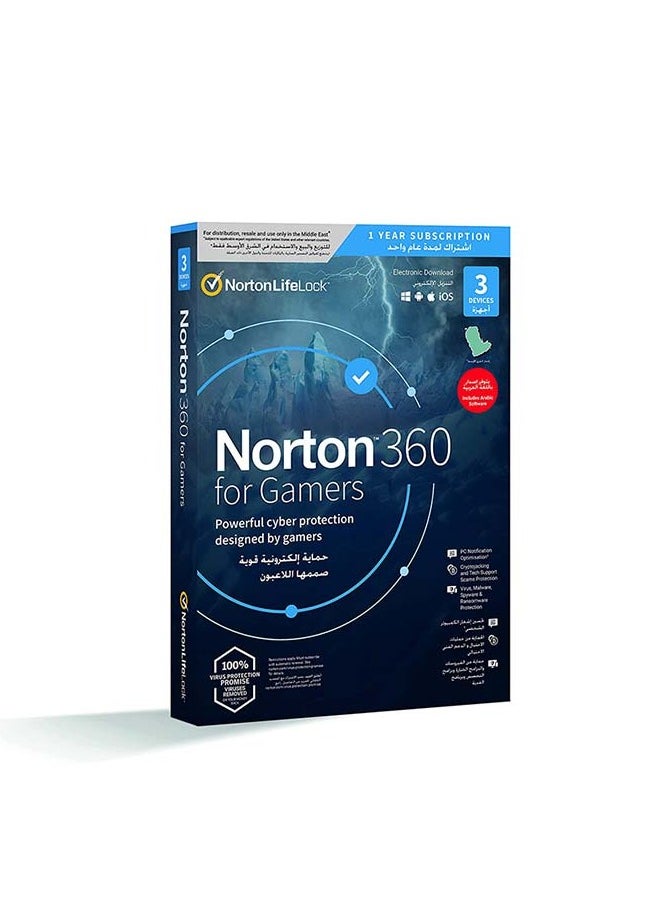 Norton Norton 360 for Gamers Cyber Protection 1 Year Subscription 3 Devices Arabic Version  - Image 1