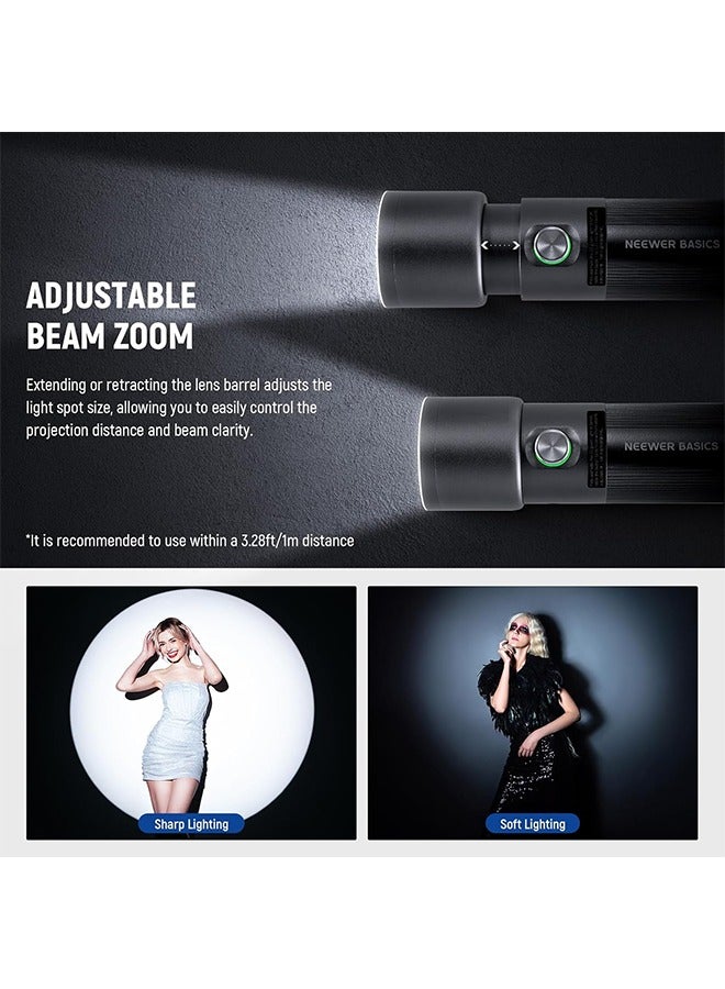 Neewer NEEWER BASICS RGB Photography Flashlight with 4 Colors/20 Gobo Filters/7500mAh, 10W Portable LED Video Spotlight Aluminum Alloy Patterned Ambient Sunset Light for Video Recording Studio Lighting, FL10  - Image 4