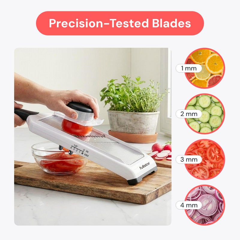 Fullstar 2-in-1 Handheld Mandoline Slicer for Kitchen - 4 Thickness Settings Vegetable Food Onion Slicer, Julienne Blade, Stainless Steel Guard, Easy to Use, Sharp Blades, Veggie Slicer & Fruit Cutter - Image 3