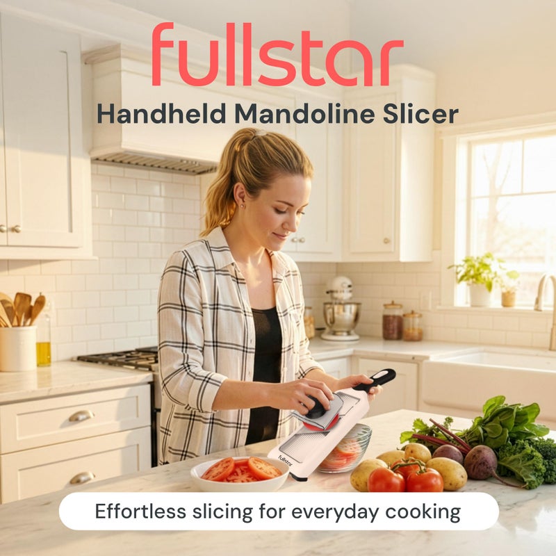 Fullstar 2-in-1 Handheld Mandoline Slicer for Kitchen - 4 Thickness Settings Vegetable Food Onion Slicer, Julienne Blade, Stainless Steel Guard, Easy to Use, Sharp Blades, Veggie Slicer & Fruit Cutter - Image 2