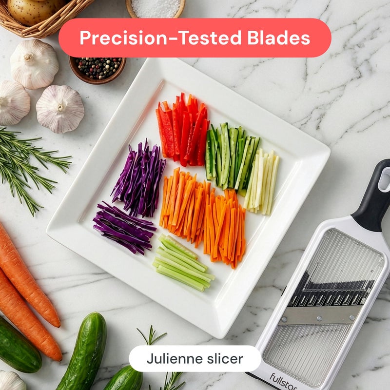 Fullstar 2-in-1 Handheld Mandoline Slicer for Kitchen - 4 Thickness Settings Vegetable Food Onion Slicer, Julienne Blade, Stainless Steel Guard, Easy to Use, Sharp Blades, Veggie Slicer & Fruit Cutter - Image 4