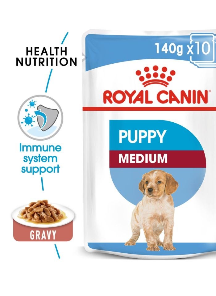 ROYAL CANIN Size Health Nutrition Medium Puppy (WET FOOD - Pouches) 10 x 140g - Image 1