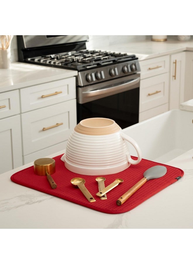 S&T INC. S&T INC. Dish Drying Mat, Highly Absorbent Microfiber Kitchen Counter Mat, Dish Drying Pad for Dishes, Utensils, Pots and Pans, Large 16" x 18", Red  - Image 2