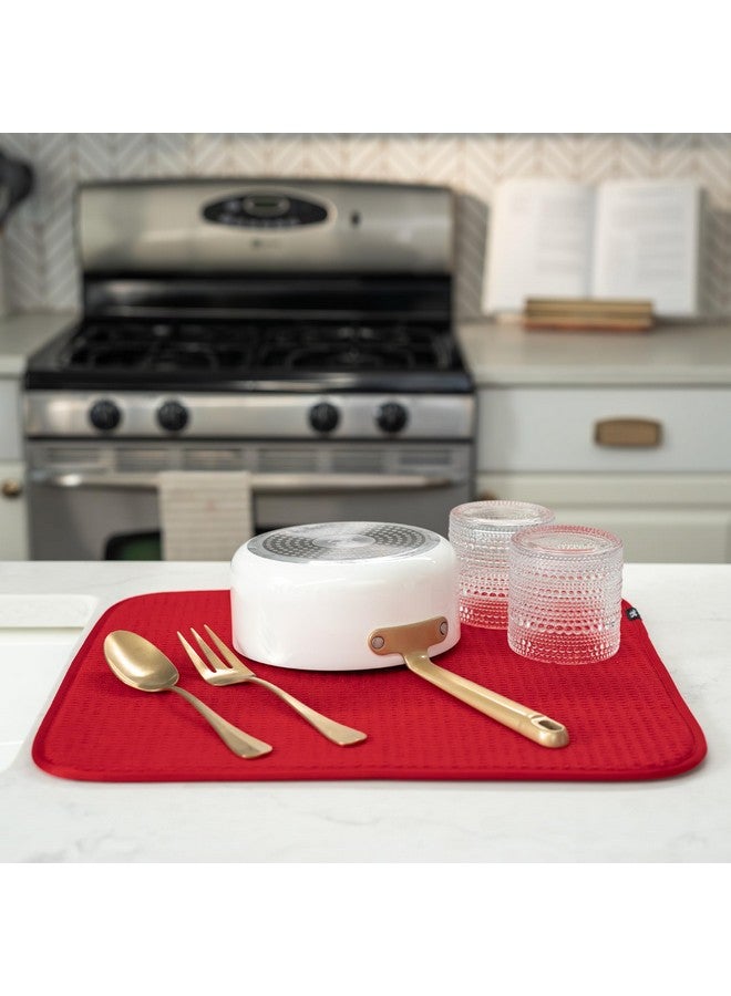 S&T INC. S&T INC. Dish Drying Mat, Highly Absorbent Microfiber Kitchen Counter Mat, Dish Drying Pad for Dishes, Utensils, Pots and Pans, Large 16" x 18", Red  - Image 4