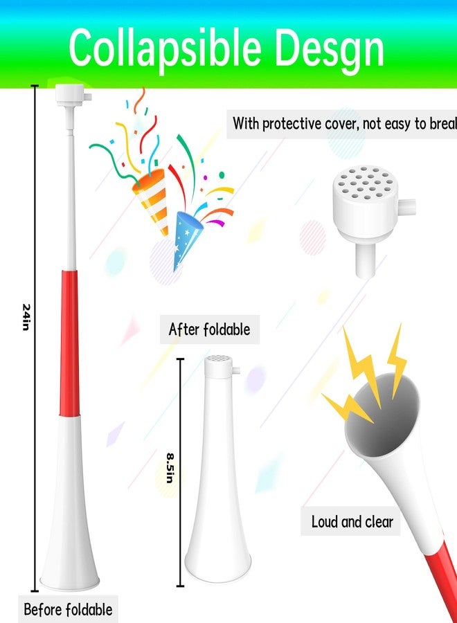Ouffun Collapsible Stadium Horn 24 inch Vuvuzelas Soccer Horn Blow Horn Trumpet Noise Maker Loud Sound for All Kinds of Sporting Events, Birthday Parties, Football Games, Celebrations (White+Red+White) - Image 2