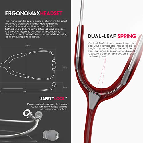 MDF Instruments, Acoustica Lightweight Stethoscope for Doctors, Nurses, Students, Home Health Use, Adult, Dual Head, Burgundy Tube, Silver Chestpiece-Headset, MDF747XP17 - Image 5