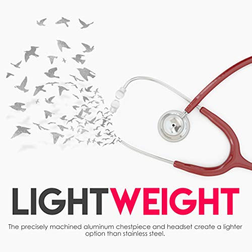 MDF Instruments, Acoustica Lightweight Stethoscope for Doctors, Nurses, Students, Home Health Use, Adult, Dual Head, Burgundy Tube, Silver Chestpiece-Headset, MDF747XP17 - Image 3