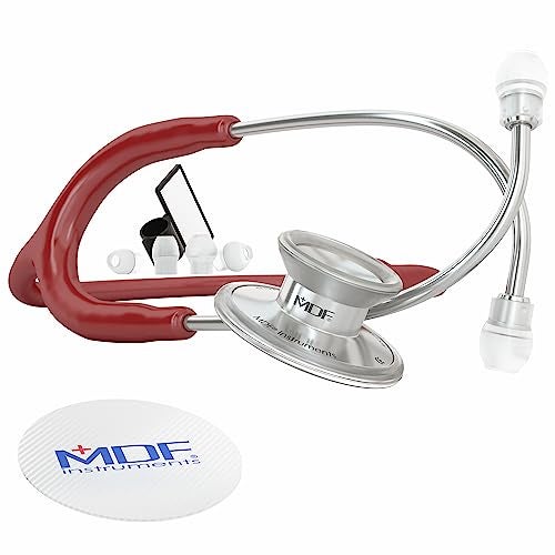 MDF Instruments, Acoustica Lightweight Stethoscope for Doctors, Nurses, Students, Home Health Use, Adult, Dual Head, Burgundy Tube, Silver Chestpiece-Headset, MDF747XP17 - Image 1