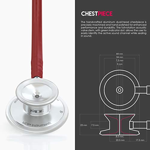 MDF Instruments, Acoustica Lightweight Stethoscope for Doctors, Nurses, Students, Home Health Use, Adult, Dual Head, Burgundy Tube, Silver Chestpiece-Headset, MDF747XP17 - Image 4