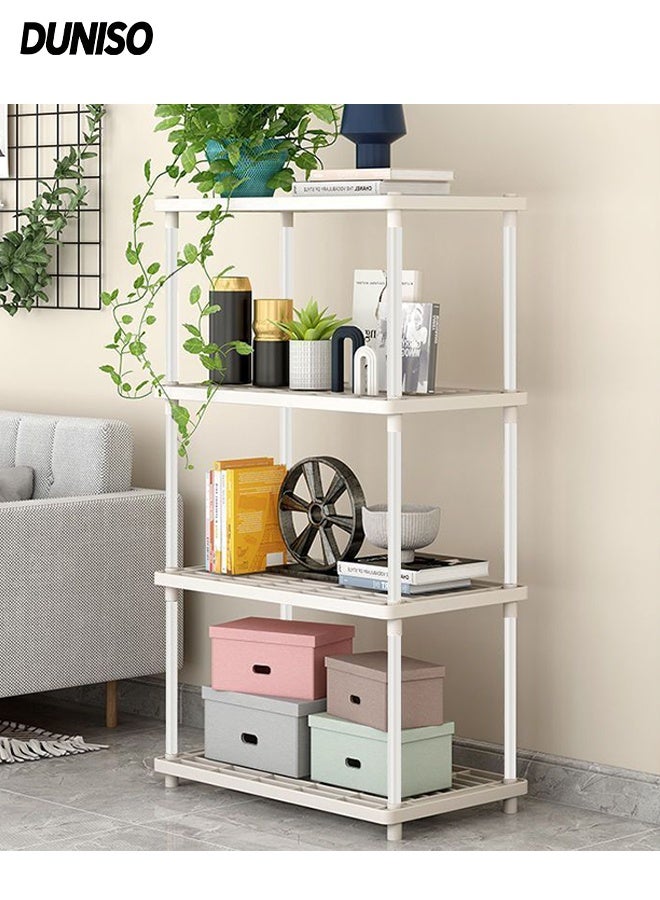 DUNISO Storage Shelf, 4-Layers Multifunctional Storage Rack Shelving Unit for Living Room, Bathroom, Balcony, Kitchen, Garden(White ) - Image 1