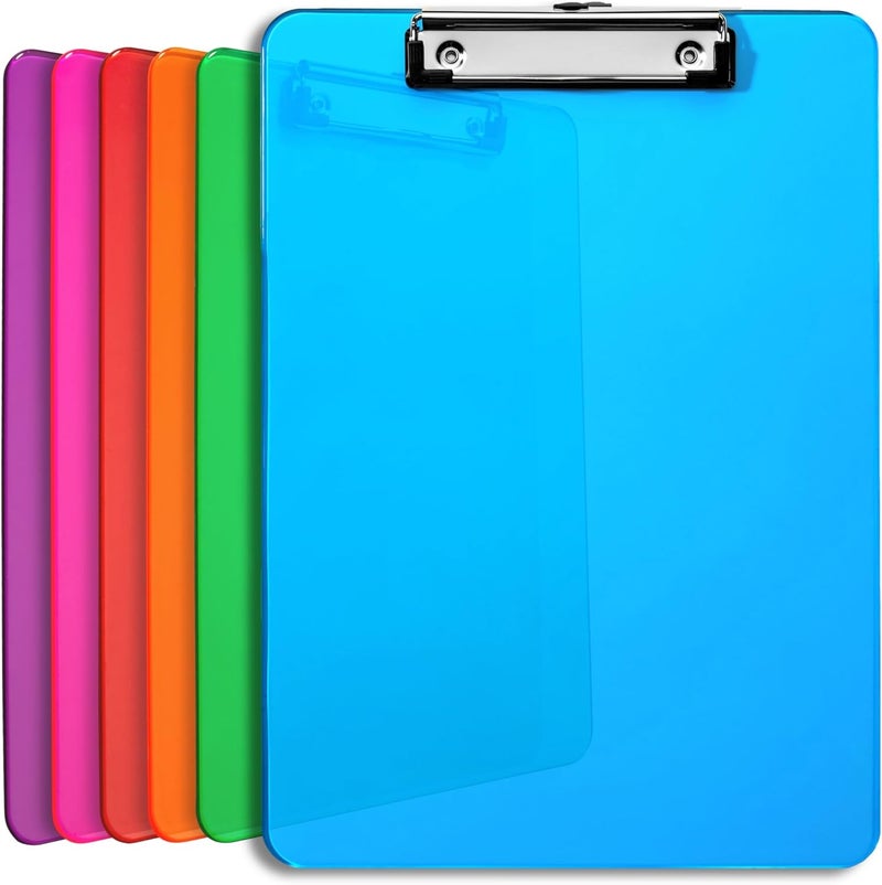 Office Solutions Direct Plastic Clipboards with Low Profile Clip Set of 6-12.5 x 9 Inch Multi Color Plastic Clipboards Bulk - Clear Clip Boards Bulk Classroom Holds 100 Sheets, Acrylic Clipboard Clear 6 Pack - Image 1