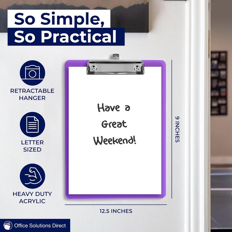 Office Solutions Direct Plastic Clipboards with Low Profile Clip Set of 6-12.5 x 9 Inch Multi Color Plastic Clipboards Bulk - Clear Clip Boards Bulk Classroom Holds 100 Sheets, Acrylic Clipboard Clear 6 Pack - Image 3
