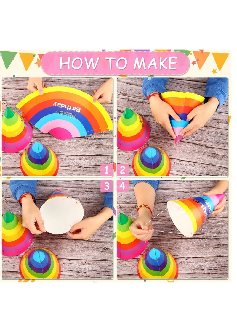 100 Rainbow Cone Birthday Party Hats - Colorful Paper Caps for Kids and Adults - Fun Art Craft Supplies for Birthday Celebrations and Festive Events. - Image 4