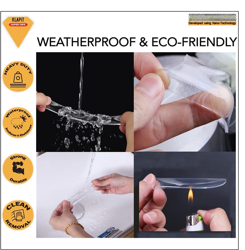 كلابيت شريط سوبر تاب مزدوج الجوانب، شريط تثبيت متين يتحمل وزنًا يصل إلى 41 كجم باستخدام تقنية النانو المُحسّنة. شريط شفاف للجدران، والخشب، والبلاط، والحجر، والزجاج، والمعادن، والأكريليك (عبوة من قطعتين). - Image 4